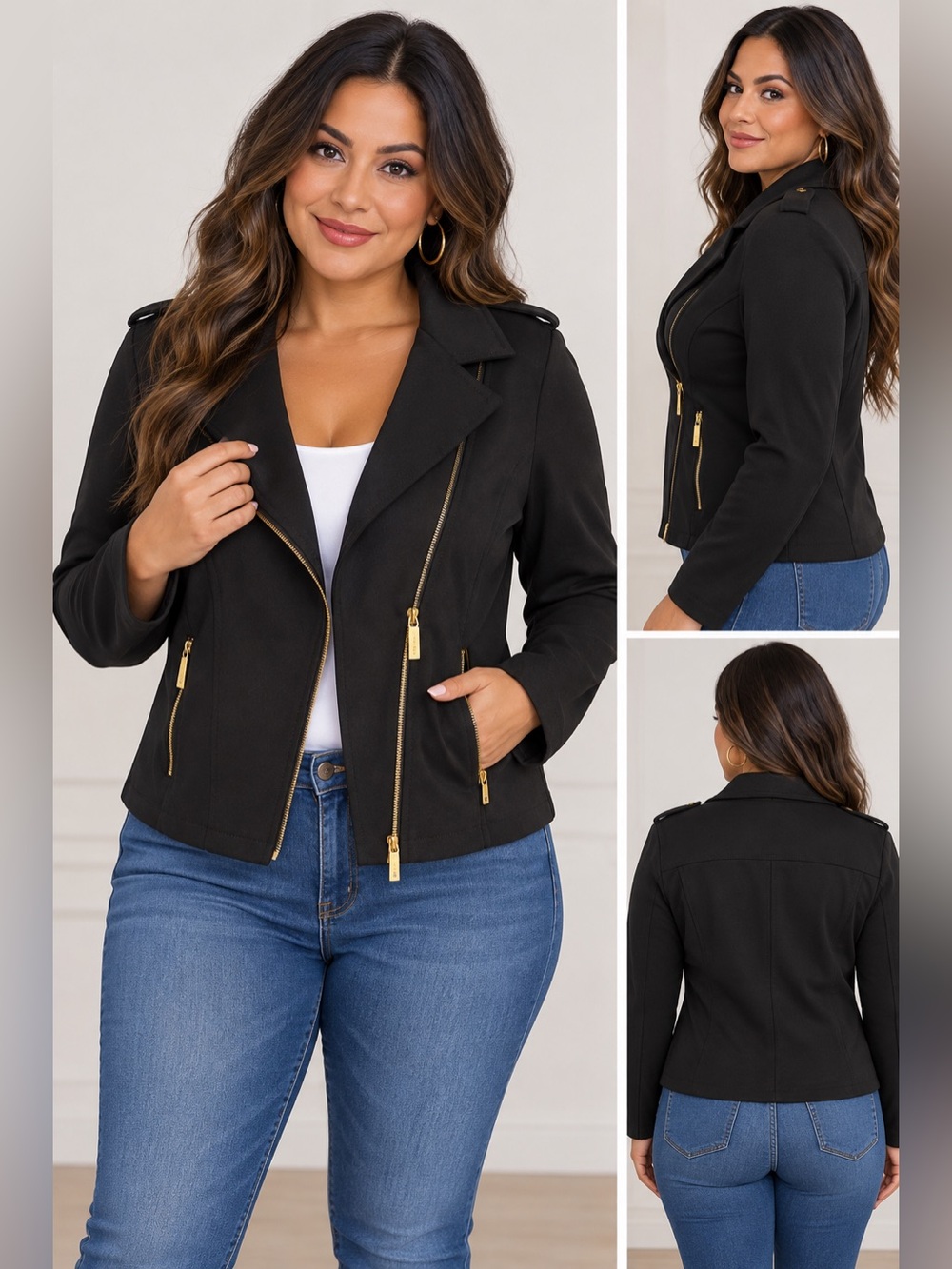 MICHAEL Michael Kors Black Bomber Jacket with Gold Hardware
